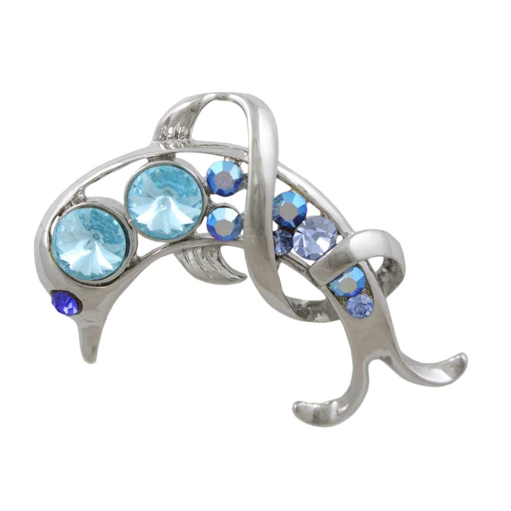 Blue Crystal Dolphin Jumping Waves Brooch Pin - PRS633 - Lilylin Designs