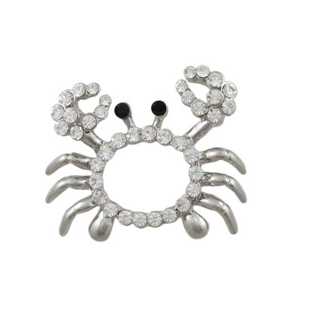 Small Crystal Crab with Black Eyes Brooch Pin - PRS722A - Lilylin Designs