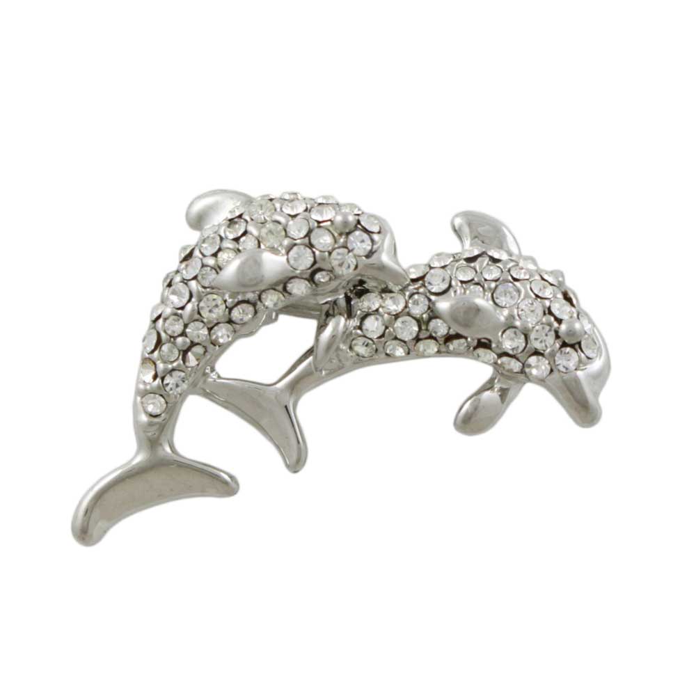 Small Pair of Crystal Jumping Dolphins Brooch Pin - PRS736 - Lilylin Designs