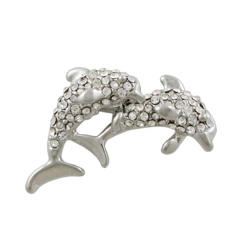 Lilylin Designs Small Pair of Crystal Jumping Dolphins Brooch Pin