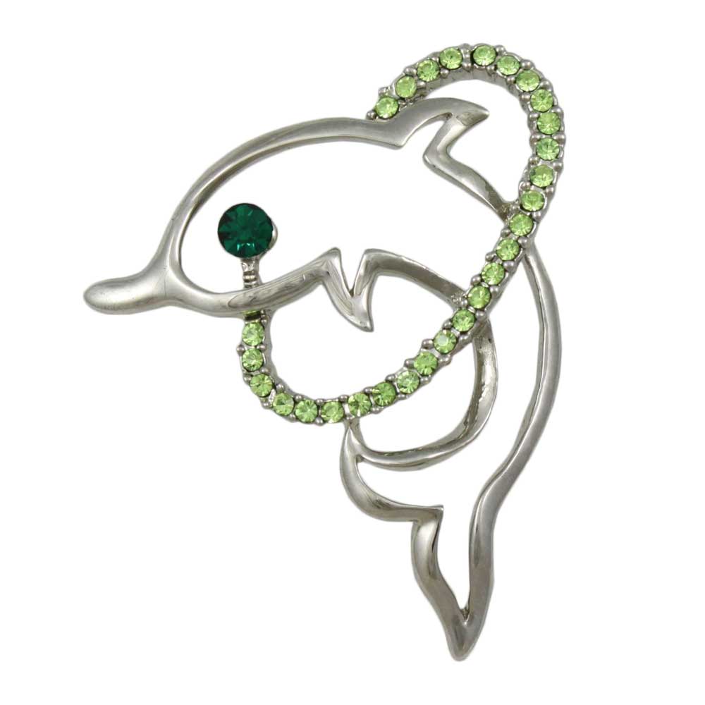 Dolphin with Light Green Crystal Hoop Brooch Pin - PRS833 - Lilylin Designs