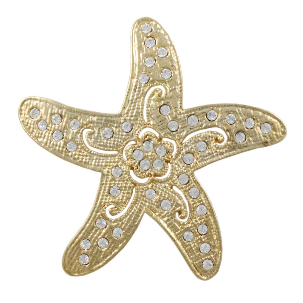 Lilylin Designs Gold Starfish with Clear Crystals and Flower Pin