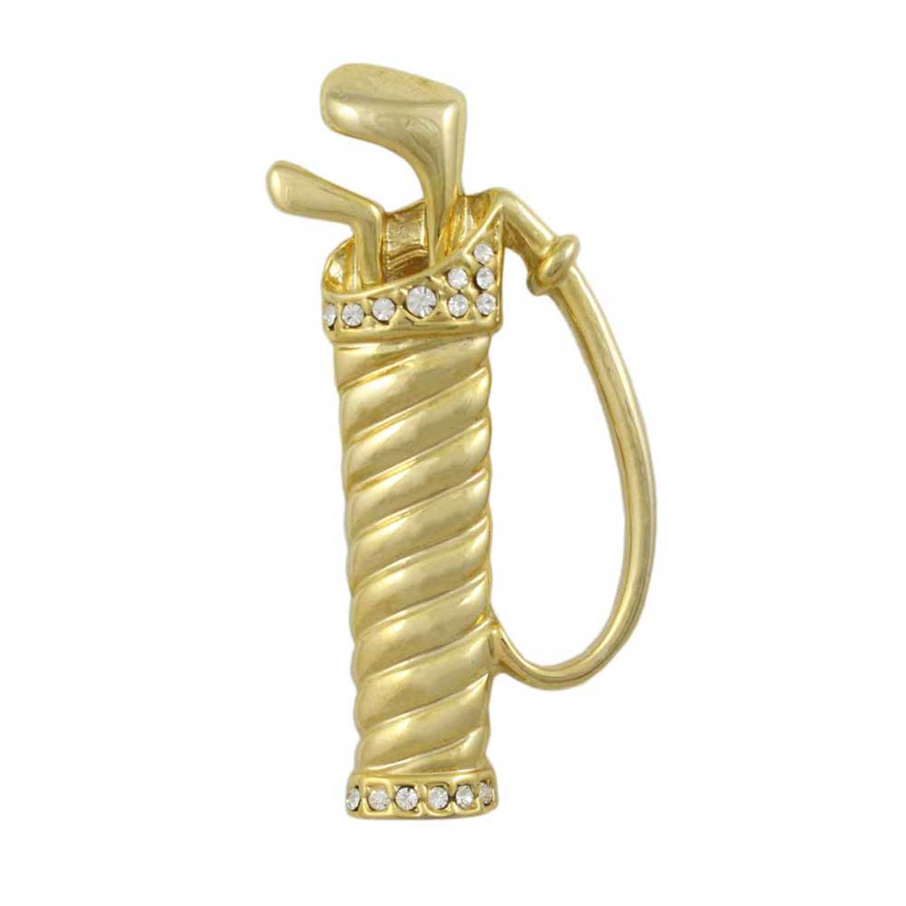 Gold and Crystal Twisted Golf Bag with Golf Clubs Pin - PRT355 - Lilylin Designs