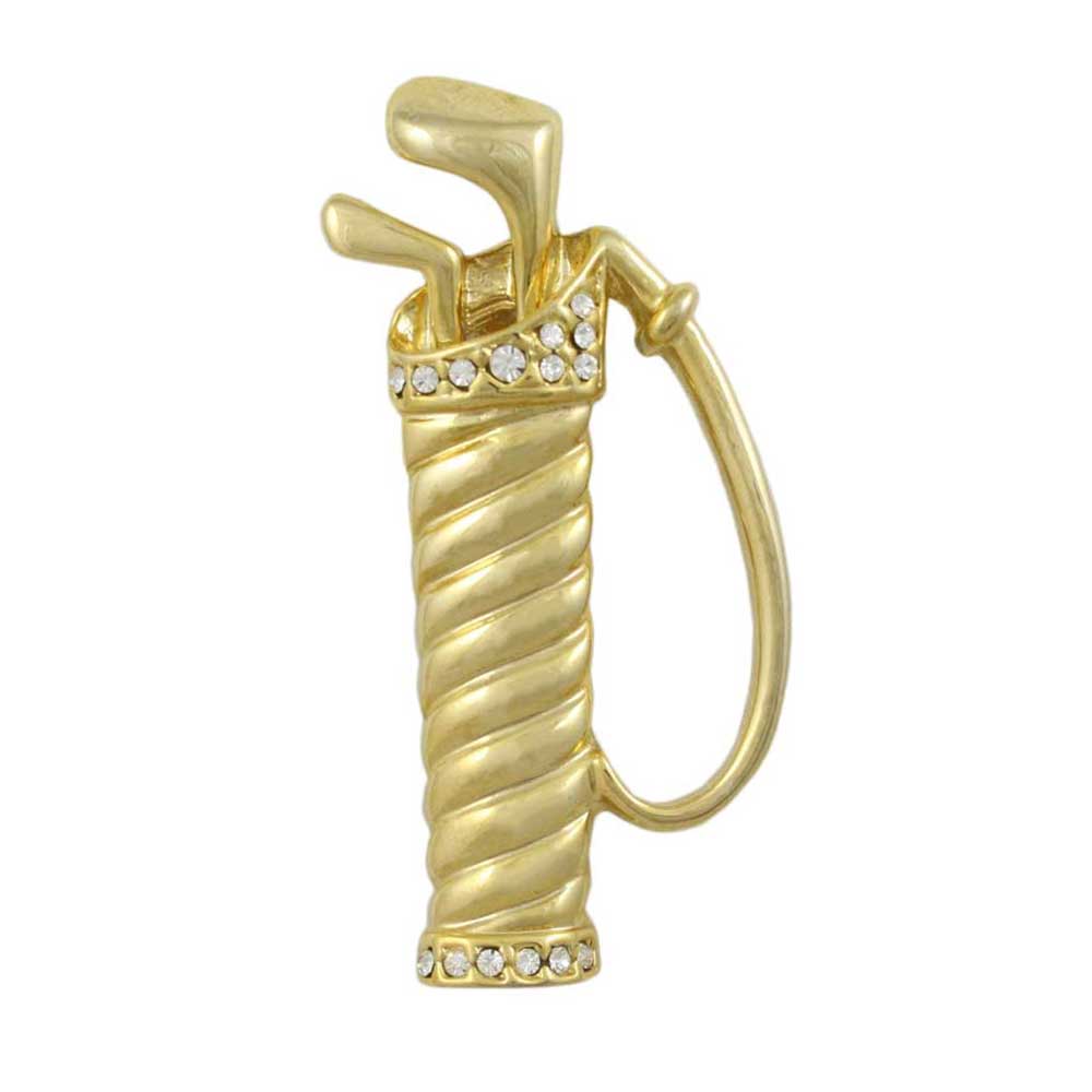 Lilylin Designs Gold and Crystal Twisted Golf Bag with Golf Clubs Pin