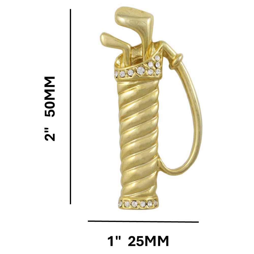 Gold and Crystal Twisted Golf Bag with Golf Clubs Pin - PRT355 - Lilylin Designs