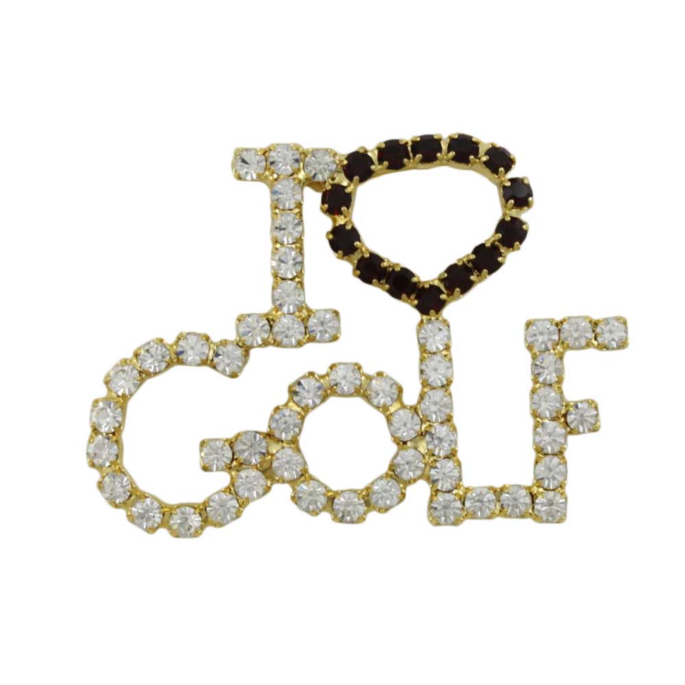 Gold - plated Clear and Red Crystal I Love Golf Brooch Pin - PRT434 - Lilylin Designs