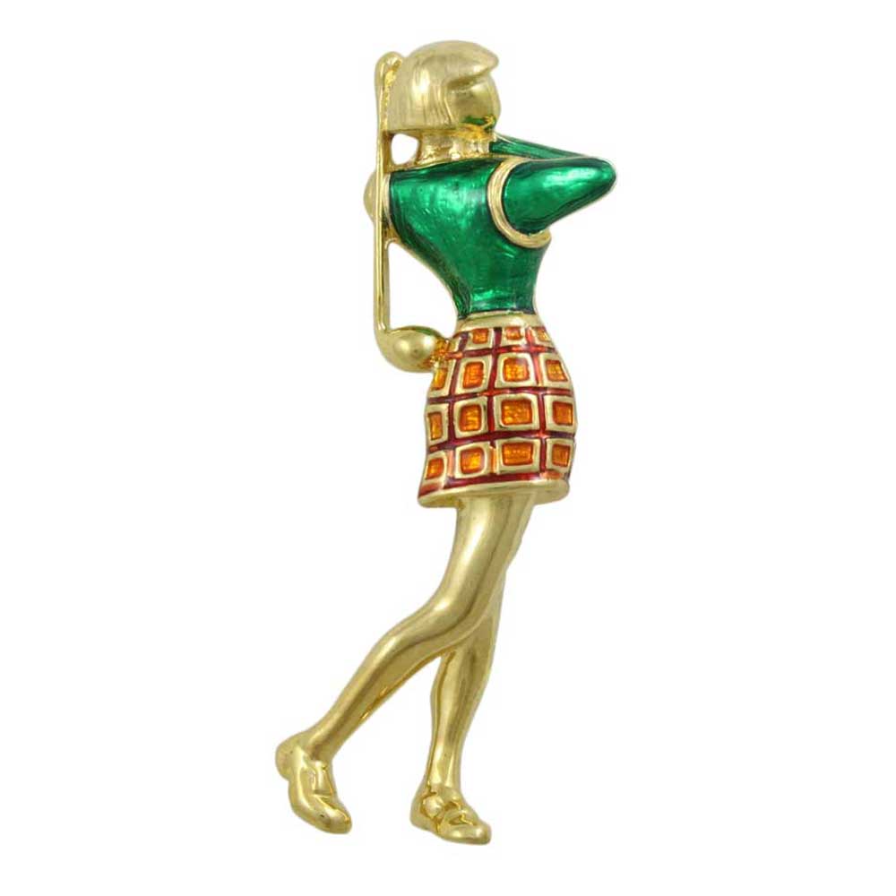 Female Golfer in Green and Orange Brooch Pin - PS526 - Lilylin Designs