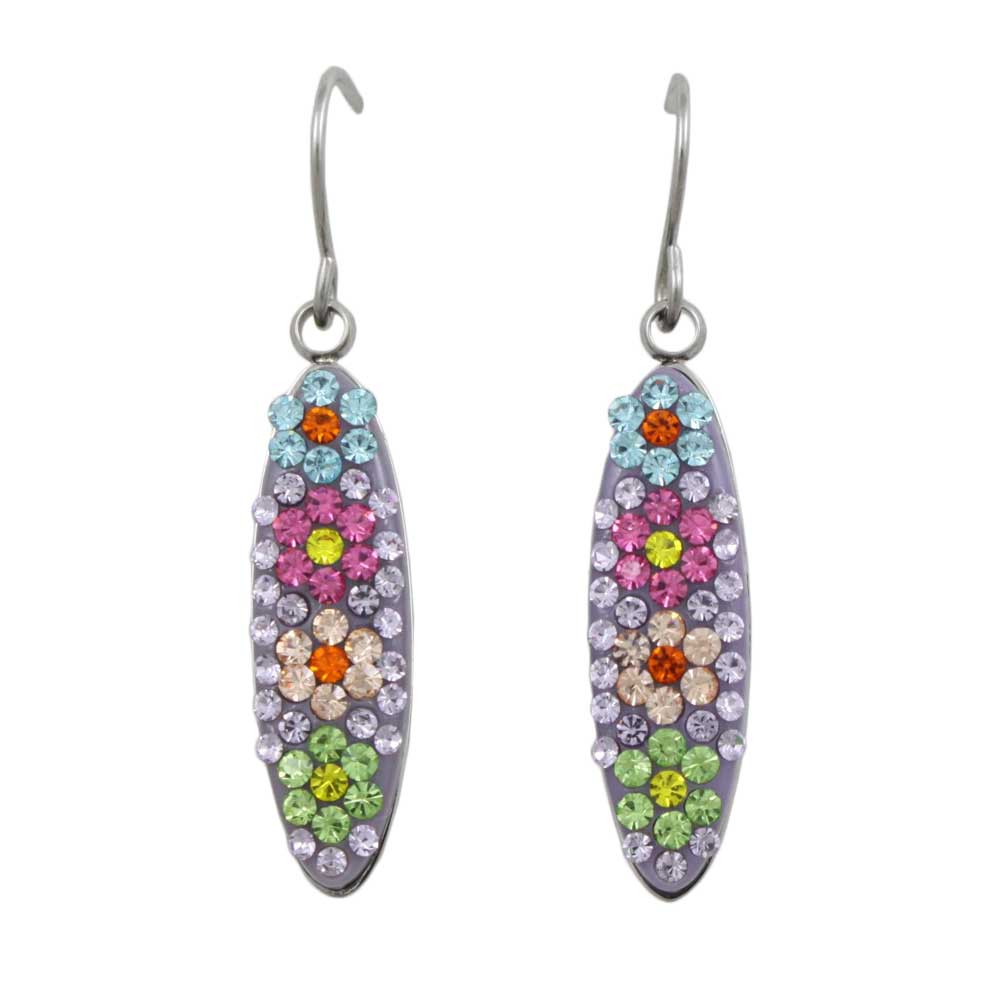 Purple Encrusted Crystal Flowers Dangling Pierced Earring - PT007E - Lilylin Designs