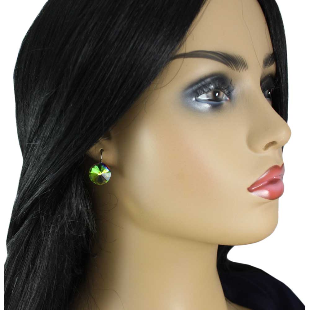 Round Iridescent Crystal Leverback Pierced Earring - PT019EVM - Lilylin Designs