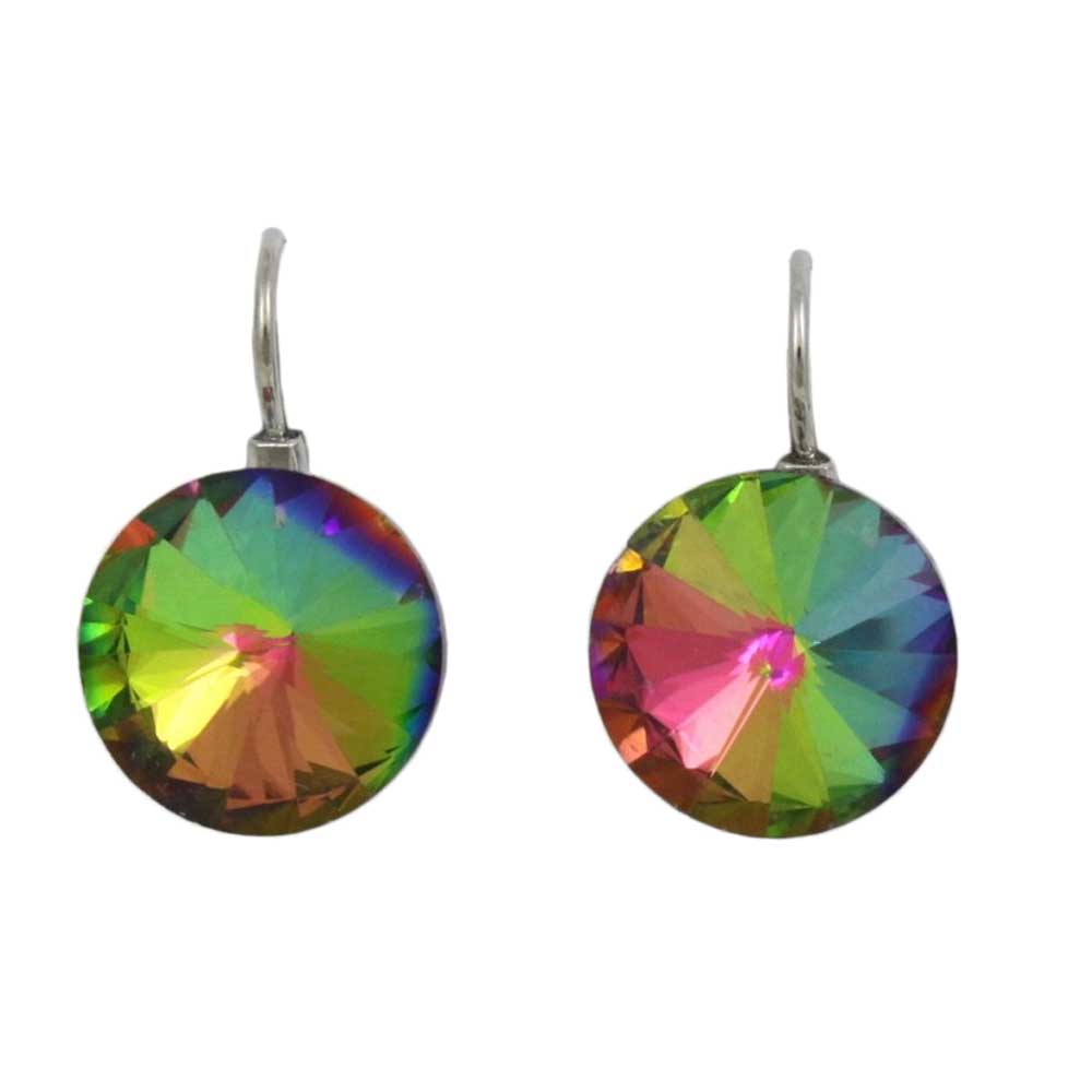 Round Iridescent Crystal Leverback Pierced Earring - PT019EVM - Lilylin Designs