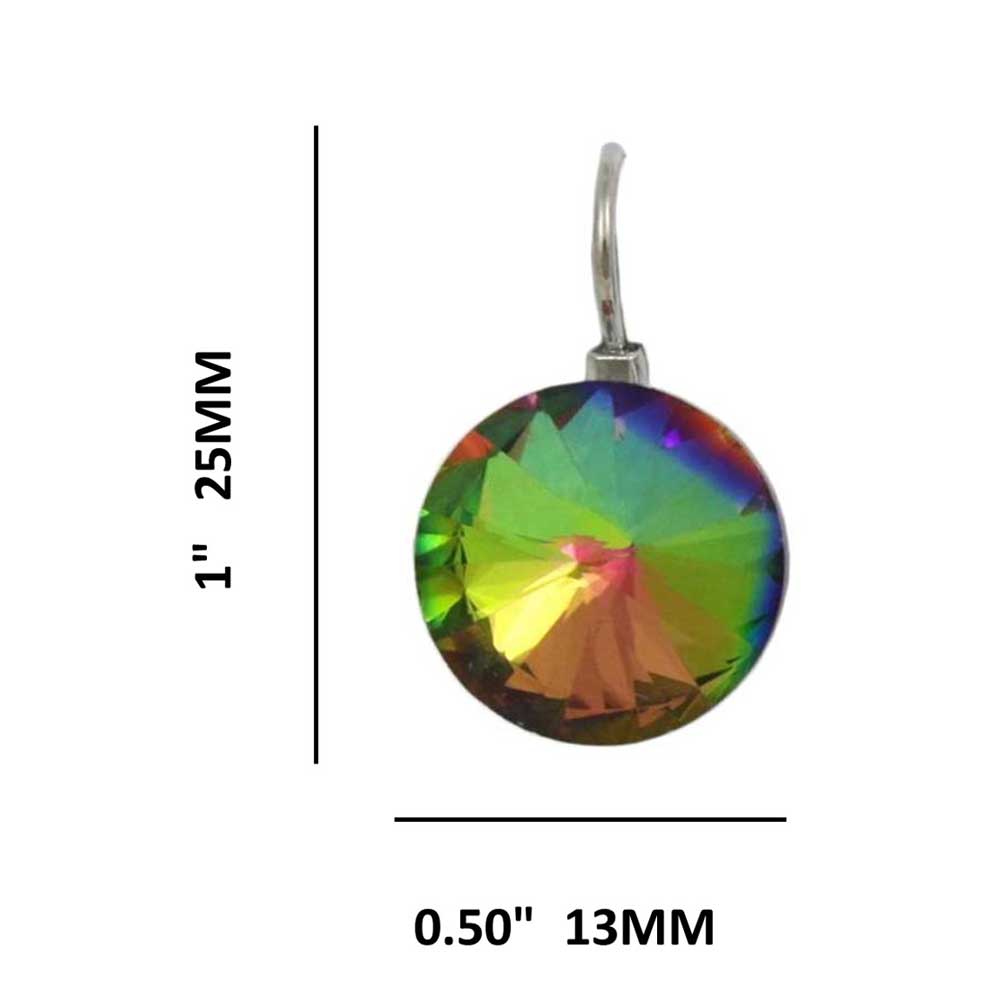 Round Iridescent Crystal Leverback Pierced Earring - PT019EVM - Lilylin Designs