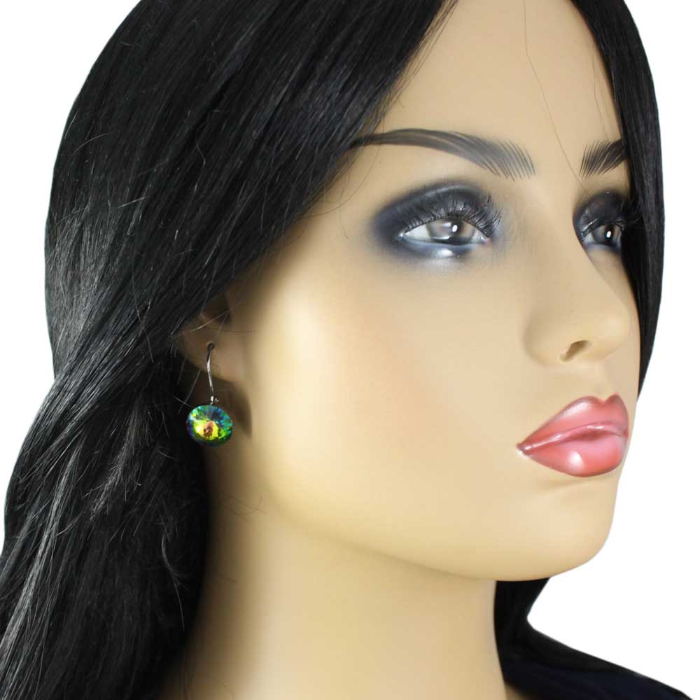 Round Iridescent Crystal Dangle Pierced Earring - PT019EVML - Lilylin Designs