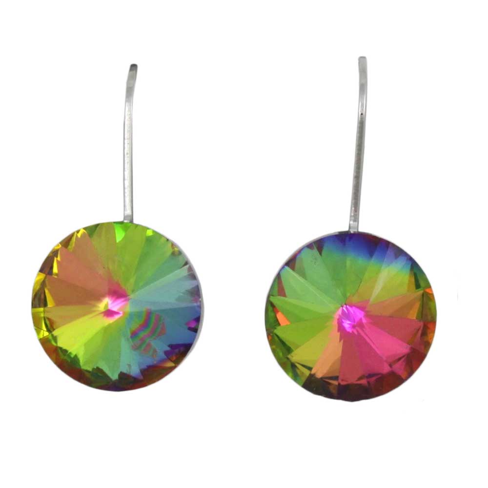 Round Iridescent Crystal Dangle Pierced Earring - PT019EVML - Lilylin Designs