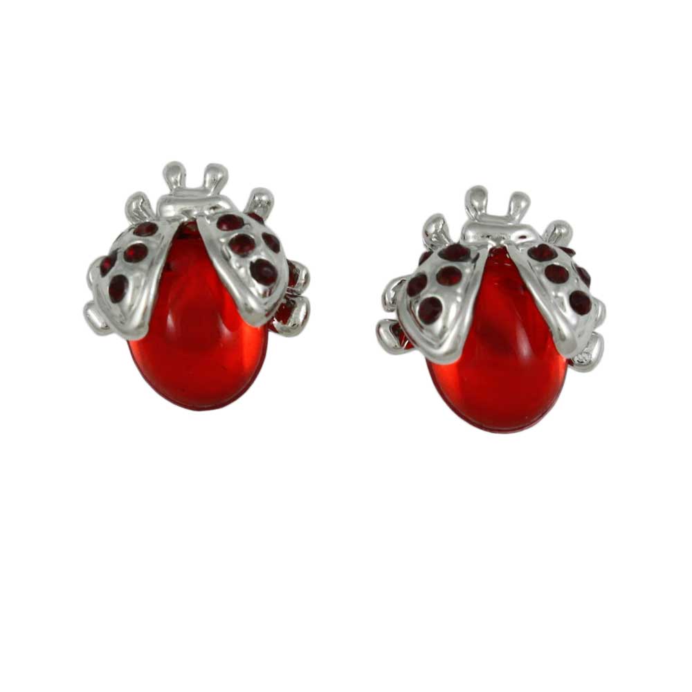 Red Crystal Ladybug Stud Pierced Earring - PT023E - Lilylin Designs