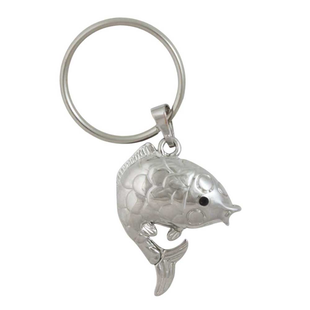 Silver fish-shaped keychain with scales  on a white background - Lilylin Designs