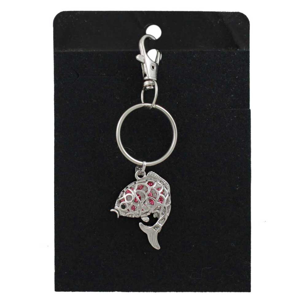 Keychain with fish design with pink crystals on a black card - Lilylin Designs