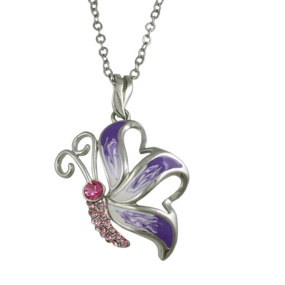 Lilylin Designs Purple and White Butterfly Pendant on Silver Chain