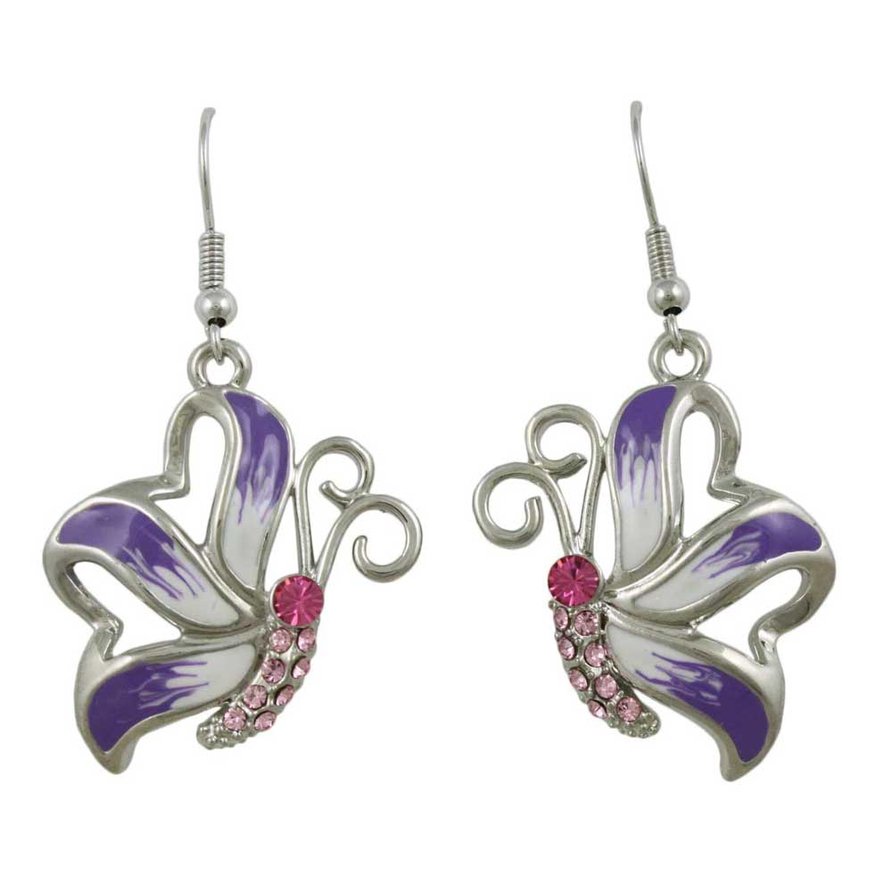 Purple and White Butterfly Dangling Pierced Earring - PT201E - Lilylin Designs