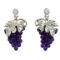 Purple Grapes with Silver Leaves Dangling Pierced Earring - PT202E - Lilylin Designs
