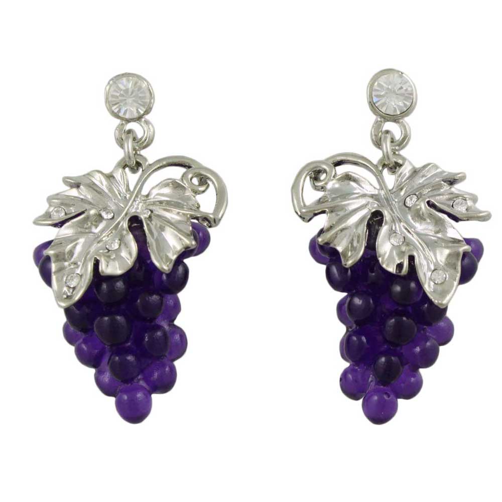 Lilylin Designs Purple Grapes with Silver Leaves Dangling Earring