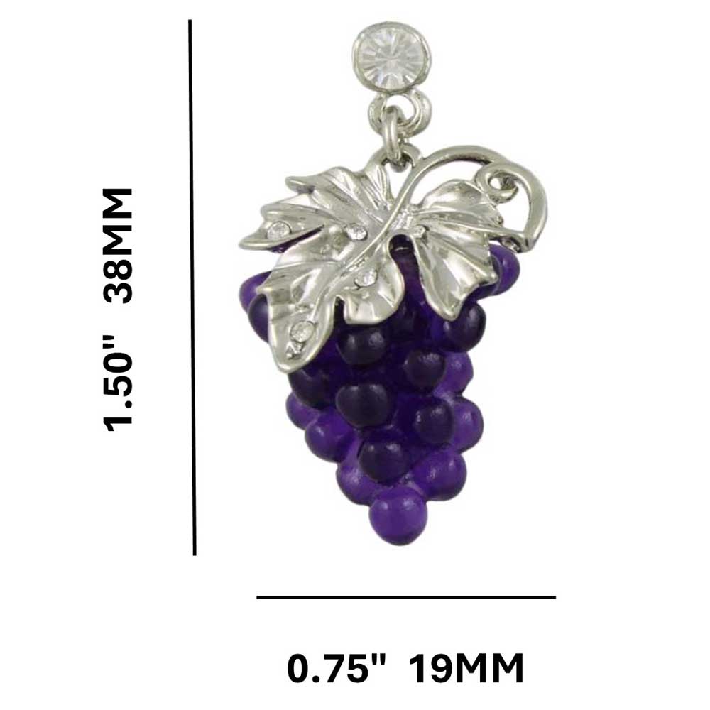 Purple Grapes with Silver Leaves Dangling Pierced Earring - PT202E - Lilylin Designs