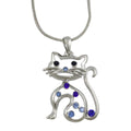 Blue Crystal Cat Pendant on 18 inch Silver - tone Chain - PT318 - Lilylin Designs