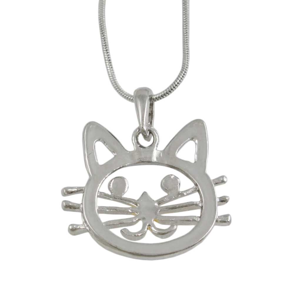 Silver and Gold Cat Head Pendant with Silver Chain - PT324 - Lilylin Designs