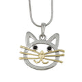 Silver and Gold Cat Head Pendant with Silver Chain - PT324 - Lilylin Designs