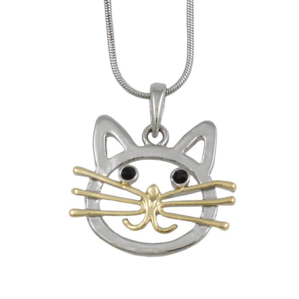 Lilylin Designs Silver and Gold Cat Head Pendant with Silver Chain