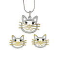 Silver and Gold Cat Head Necklace and Earring Gift Set | Lilylin Designs