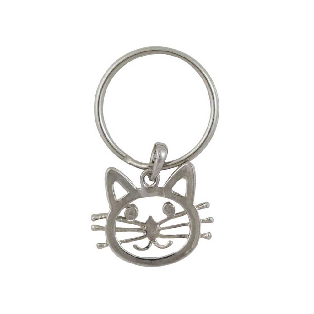 Silver cat face keychain on a white background - Lilylin Designs