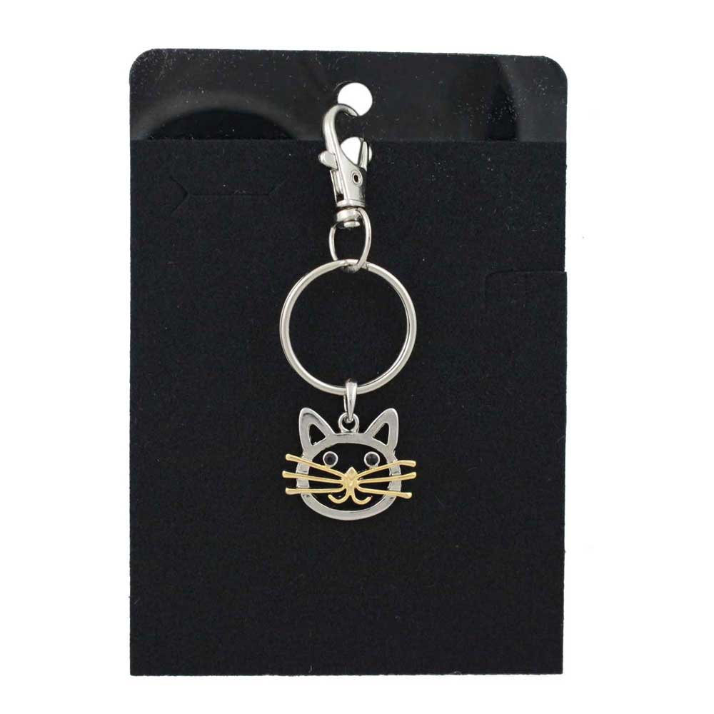 Cat head keychain on a black card - Lilylin Designs