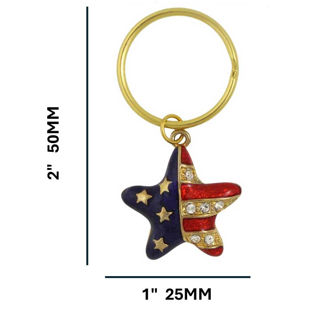 Keychain with star-shaped American flag design on a white background with measurements - Lilylin Designs 