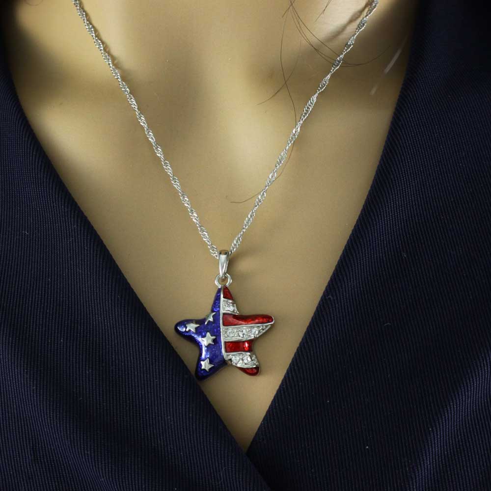 Crystal Patriotic Star Necklace and Earring Boxed Gift Set - PT326BS - Lilylin Designs