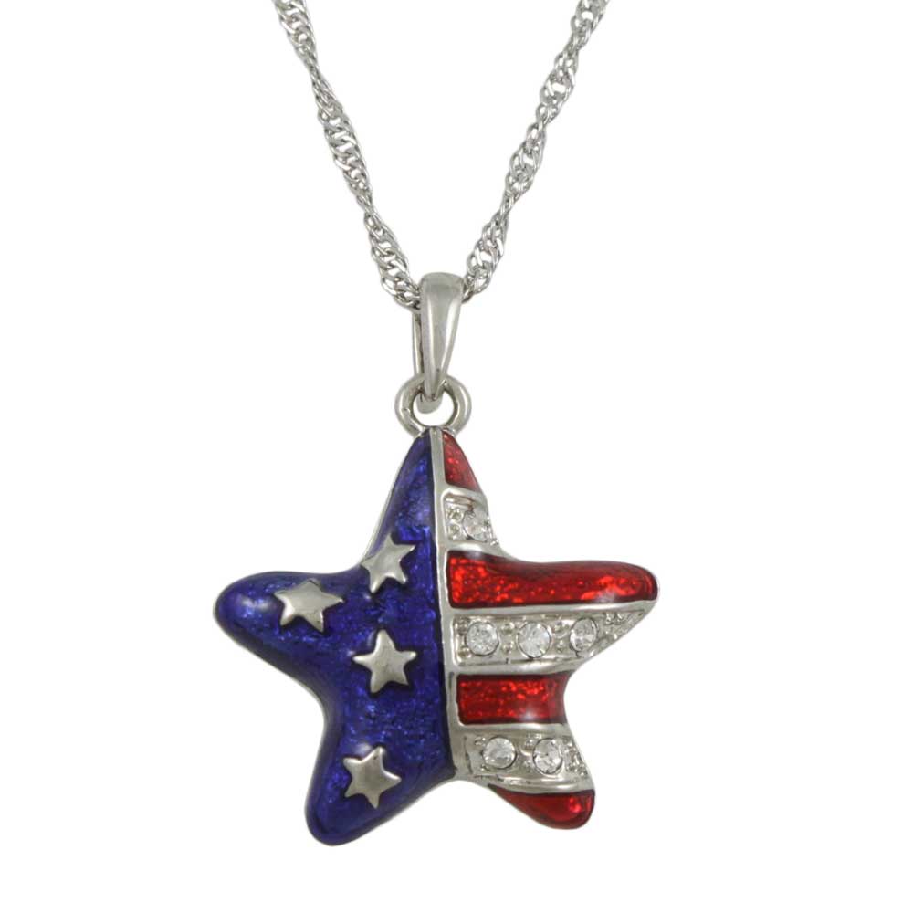 Patriotic Red White Blue Star Pendant with Silver Chain - PT326S - Lilylin Designs