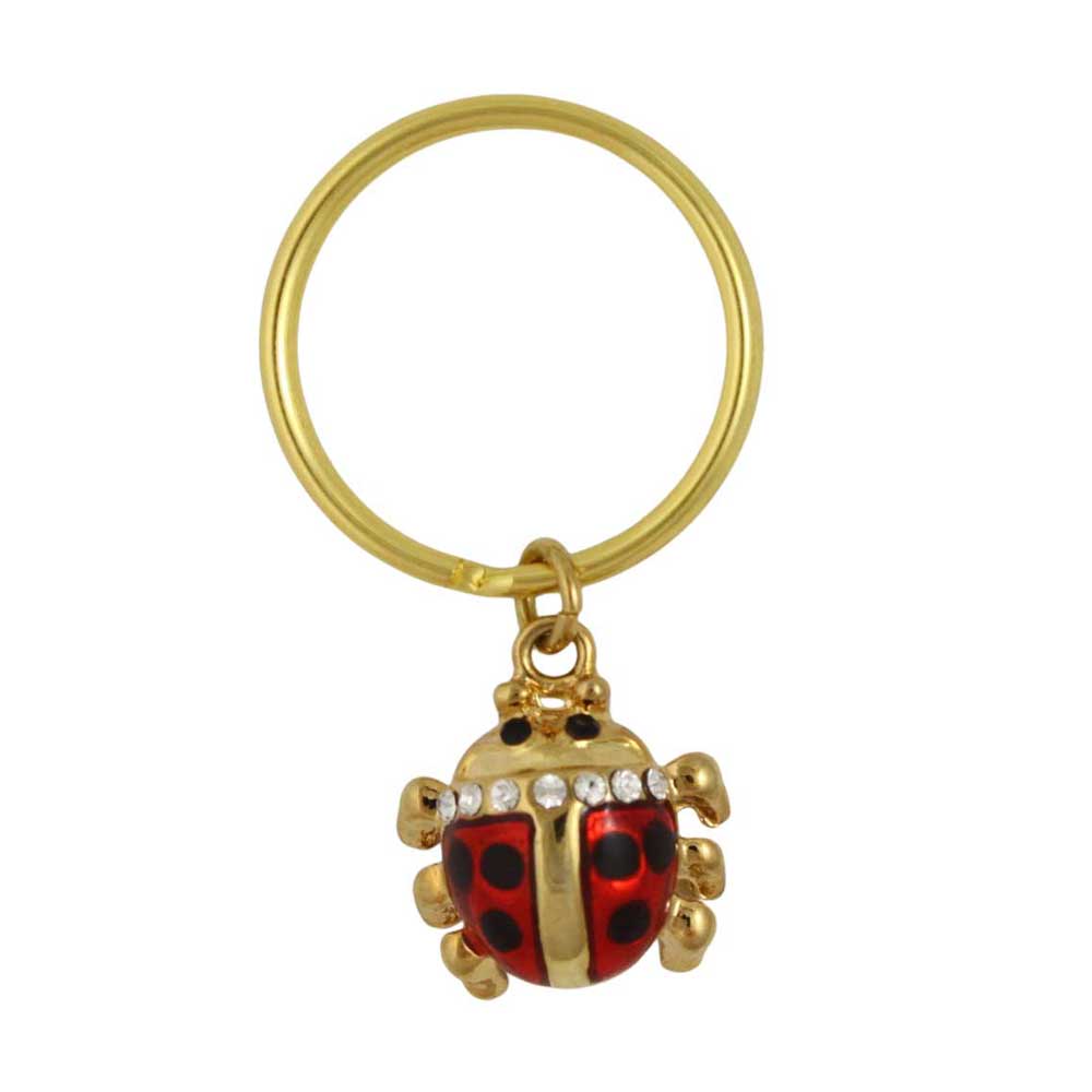 Gold keychain with a red ladybug charm on a white background - Lilylin Designs