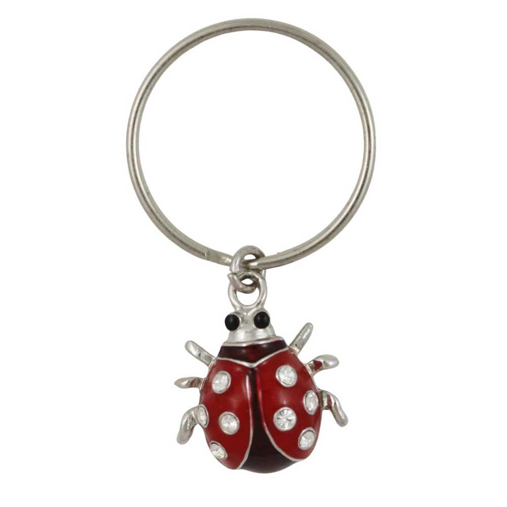 Keychain with a red and crystals ladybug charm on a white background - Lilylin Designs