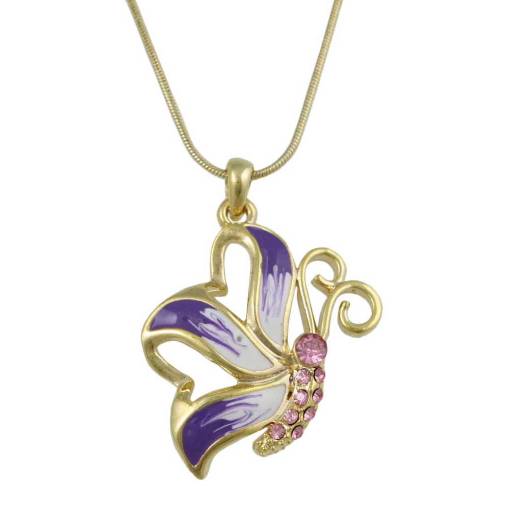 Purple Enamel and Crystal Butterfly Pendant with Gold Chain - PT328 - Lilylin Designs