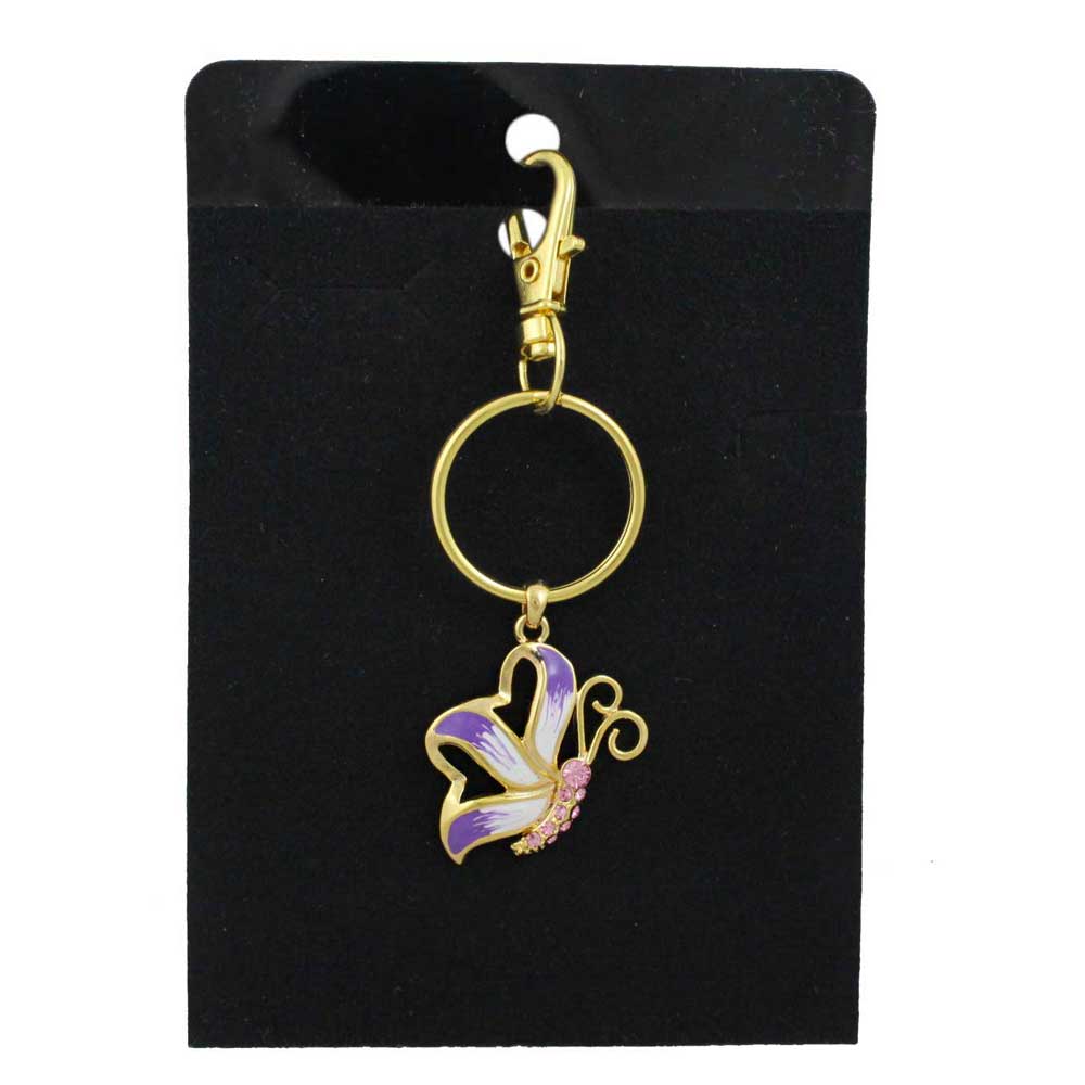 Purple butterfly keychain on black card - Lilylin Designs