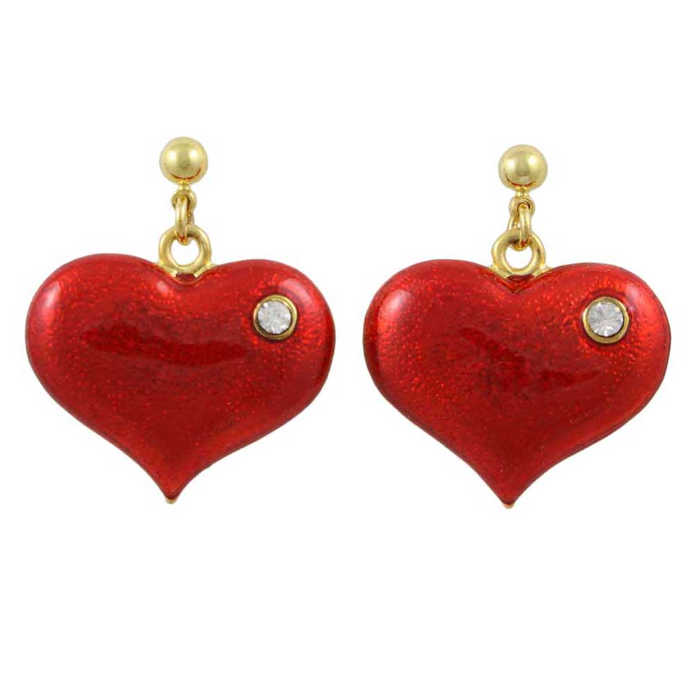 Red Enamel and Crystal Heart Drop Pierced Earring - PT330E - Lilylin Designs