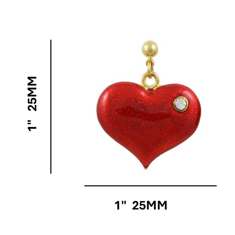 Red Enamel and Crystal Heart Drop Pierced Earring - PT330E - Lilylin Designs