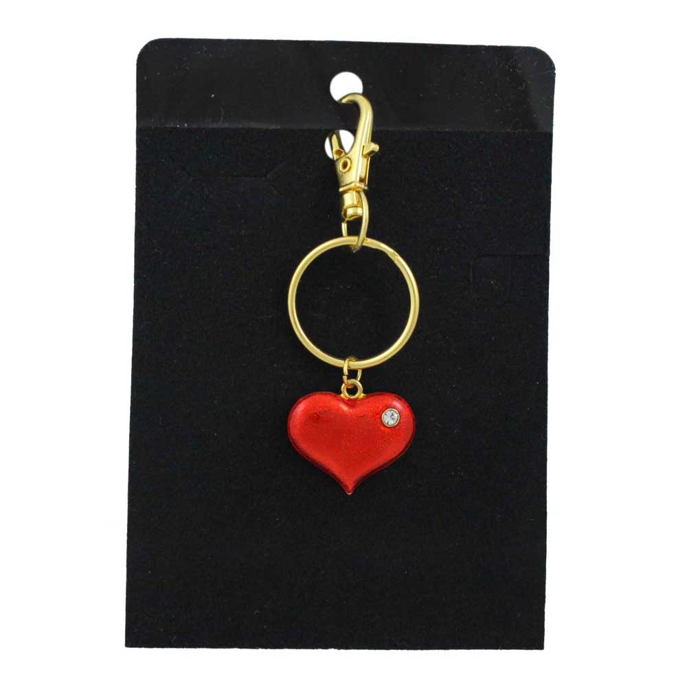 Red heart keychain with gold clasp on a black card - Lilylin Designs