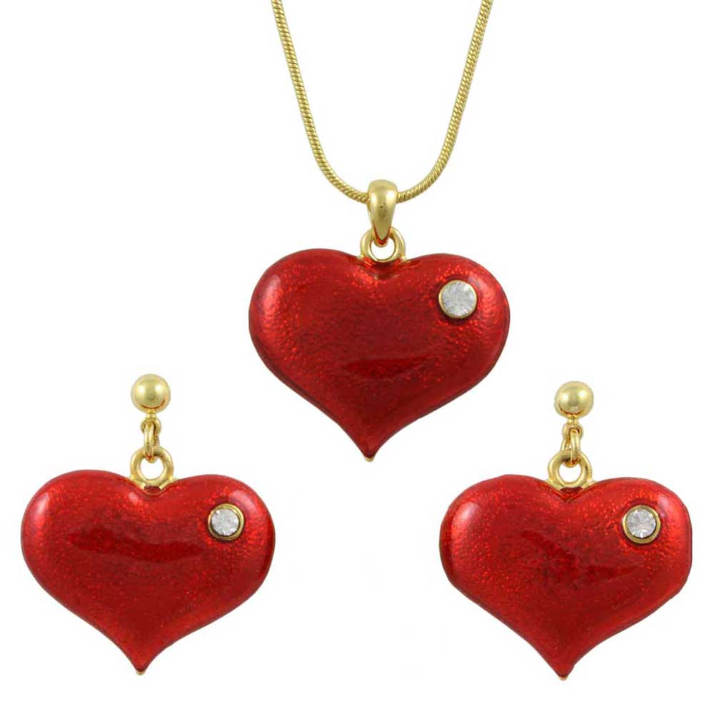 Lilylin Designs Red Enamel and Crystal Heart Necklace and Earring Gift Set