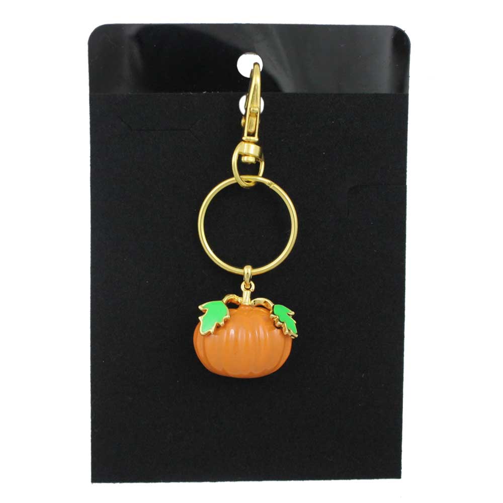 Orange Pumpkin Keychain Bag Charm on black card - Lilylin Designs