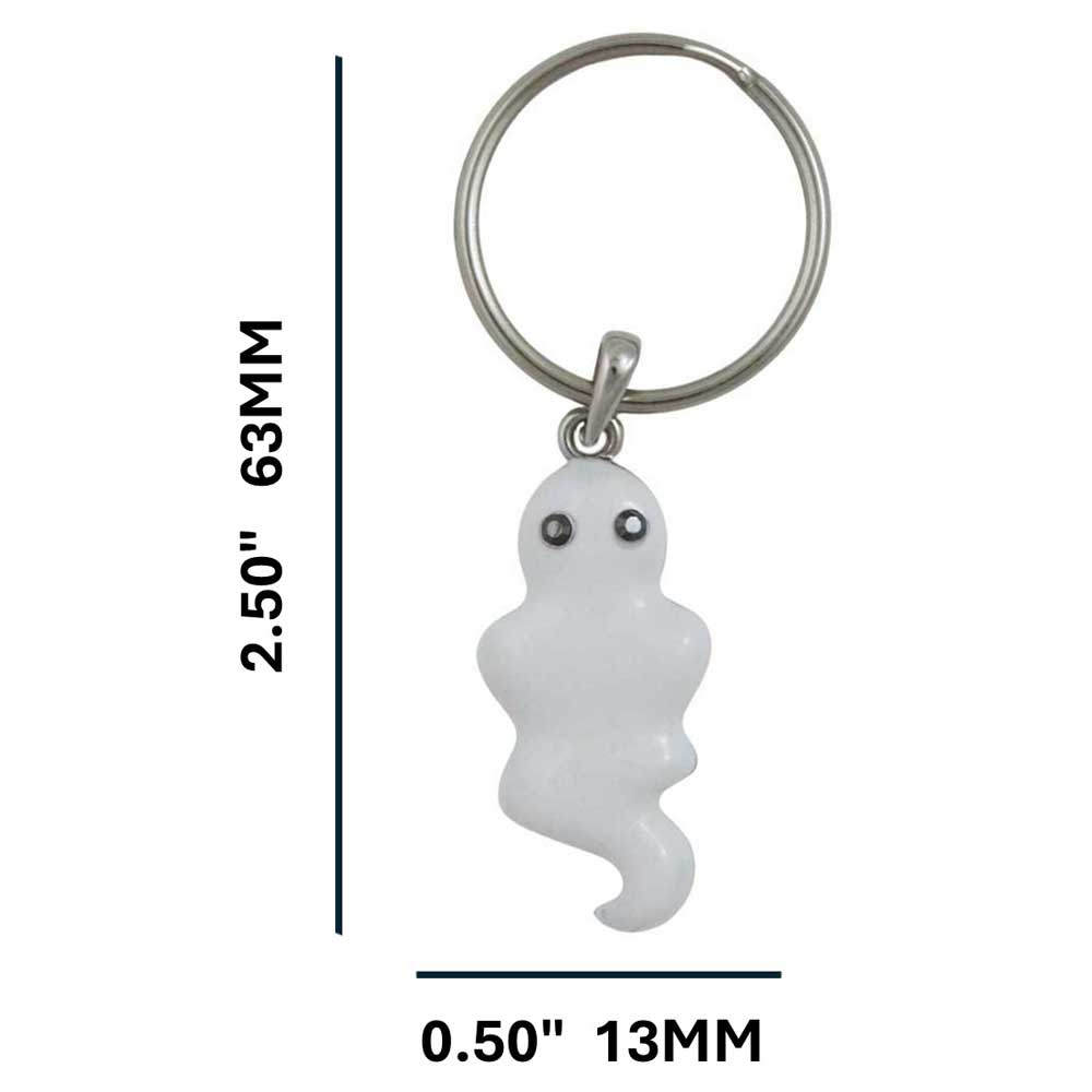Ghost-shaped keychain with measurements on a white background - Lilylin Designs