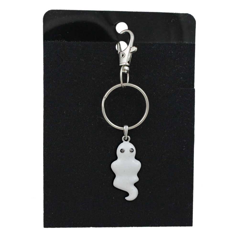 Ghost-shaped keychain on a black card - Lilylin Designs