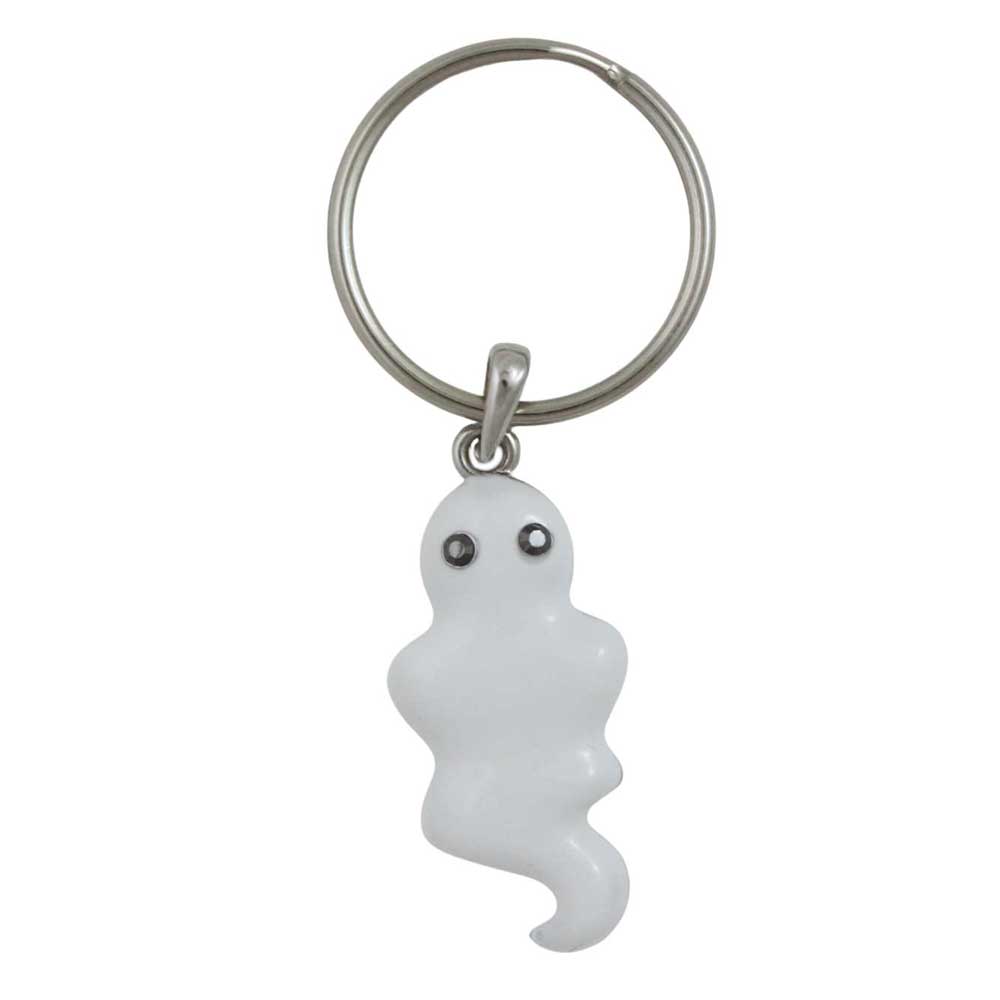 Ghost-shaped keychain with a silver ring on a white background - Lilylin Designs