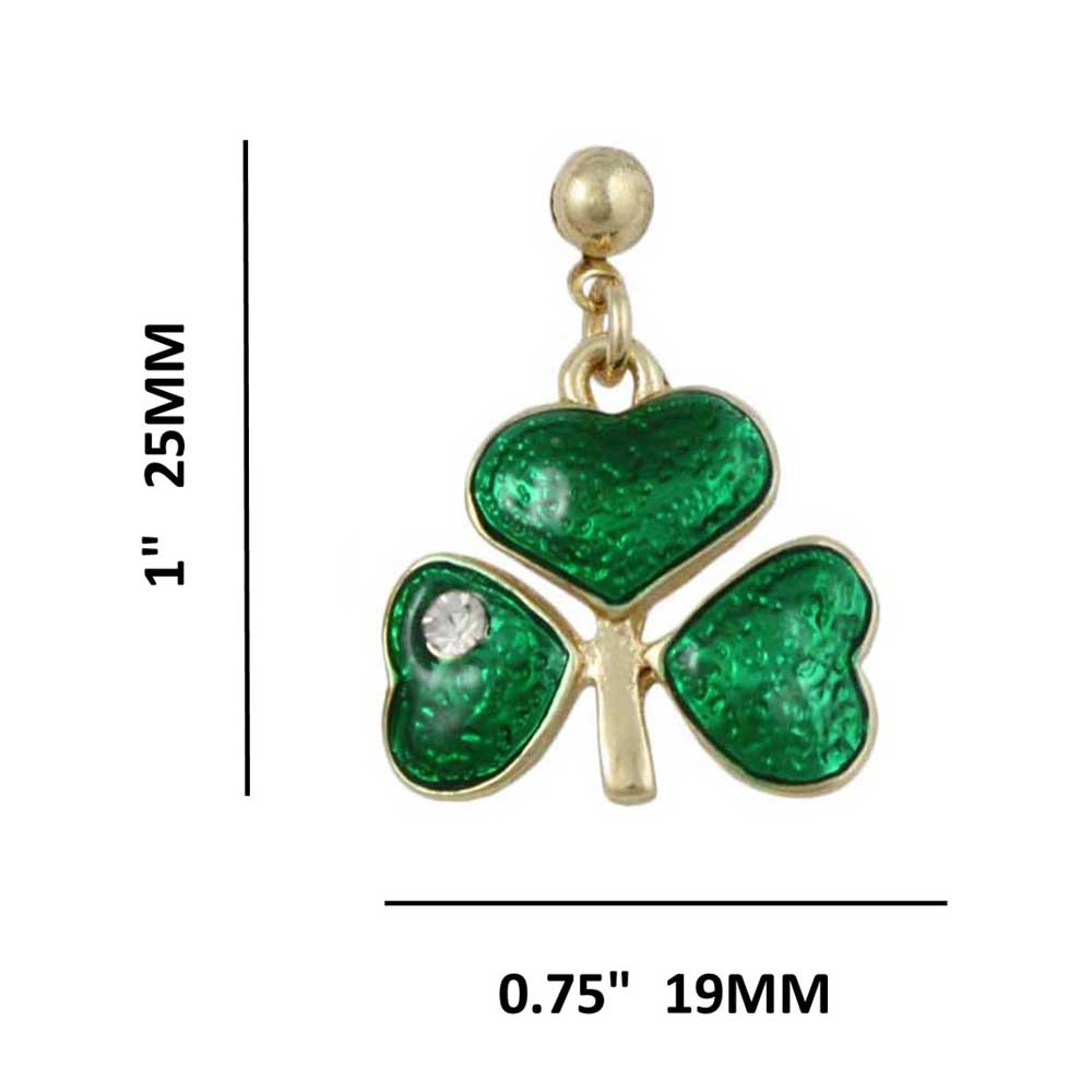 Green Enamel Shamrock Clover Dangling Pierced Earring - PT333E - Lilylin Designs