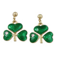 Green Enamel Shamrock Clover Dangling Pierced Earring - PT333E - Lilylin Designs