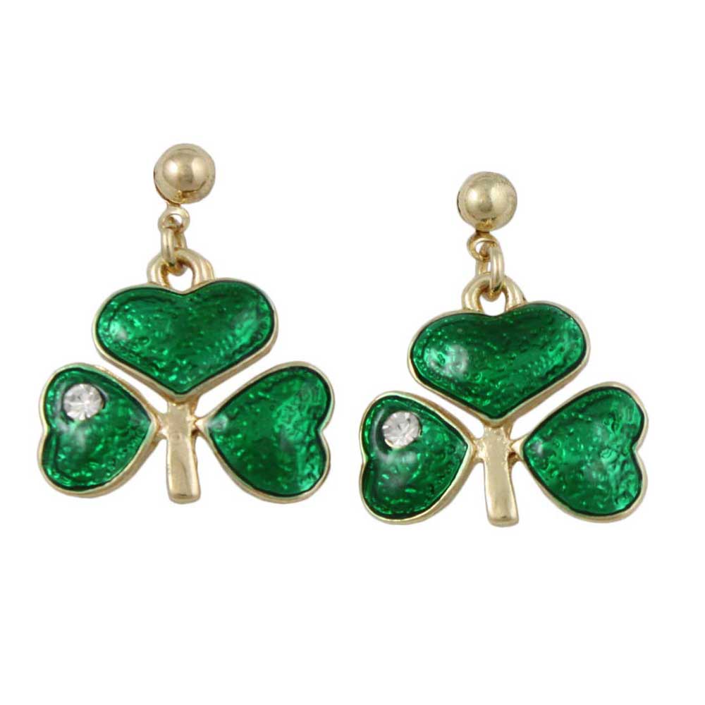 Green Enamel Shamrock Clover Dangling Pierced Earring - PT333E - Lilylin Designs